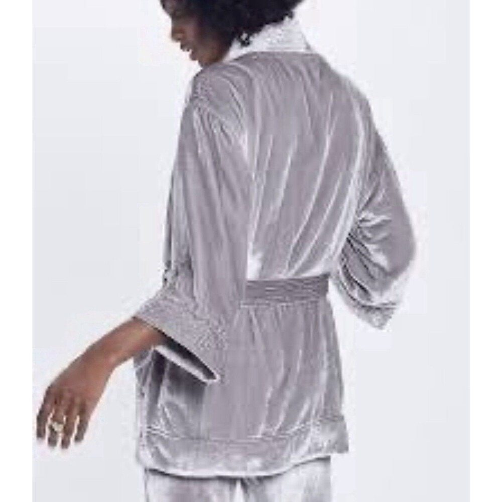 MOTHER  Women Sz Small Silver VELVET Kimono  Jacket Cardigan Open Silk Blend